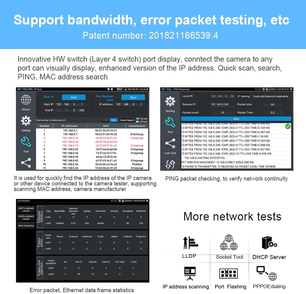 EVERSECU CCTV IP Camera Tester Monitor with Cable Tracer, 8MP AHD CVI TVI CVBS IP Camera Test 4K HD Display Video Monitor 5inch IPS Touch Screen IPC Tester with POE PTZ WiFi RS485 HDMI & VGA Input