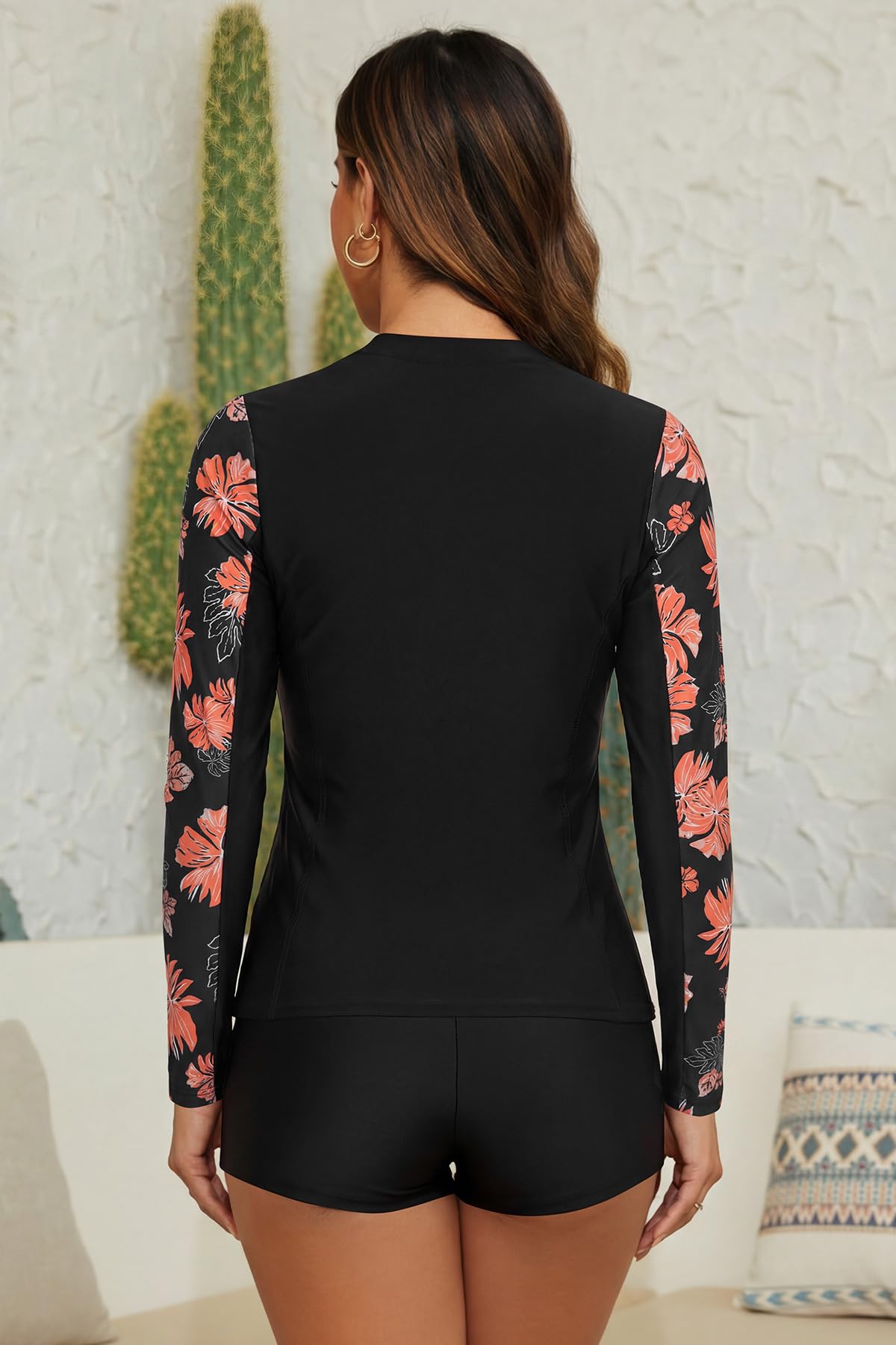 SHEKINI 3-teiliges Rashguard-Set für Damen, langärmelig, Reißverschluss, UV-Sonnenschutz, Bademode, schmale Passform, Strand, Surfen, Badeanzug, Schwimmshirt mit Boyshorts