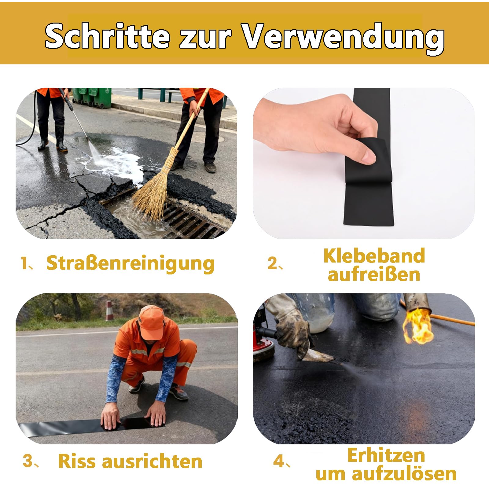 Asphalt-Rissband 15m x 5cm, Bitumen-Heißsiegelklebeband Wasserdicht & Langlebig | Einfach Anzuwenden für Asphalt, Zement, Einfahrten, Gehwegen, Parkplätzen & Dächer – Schwarz