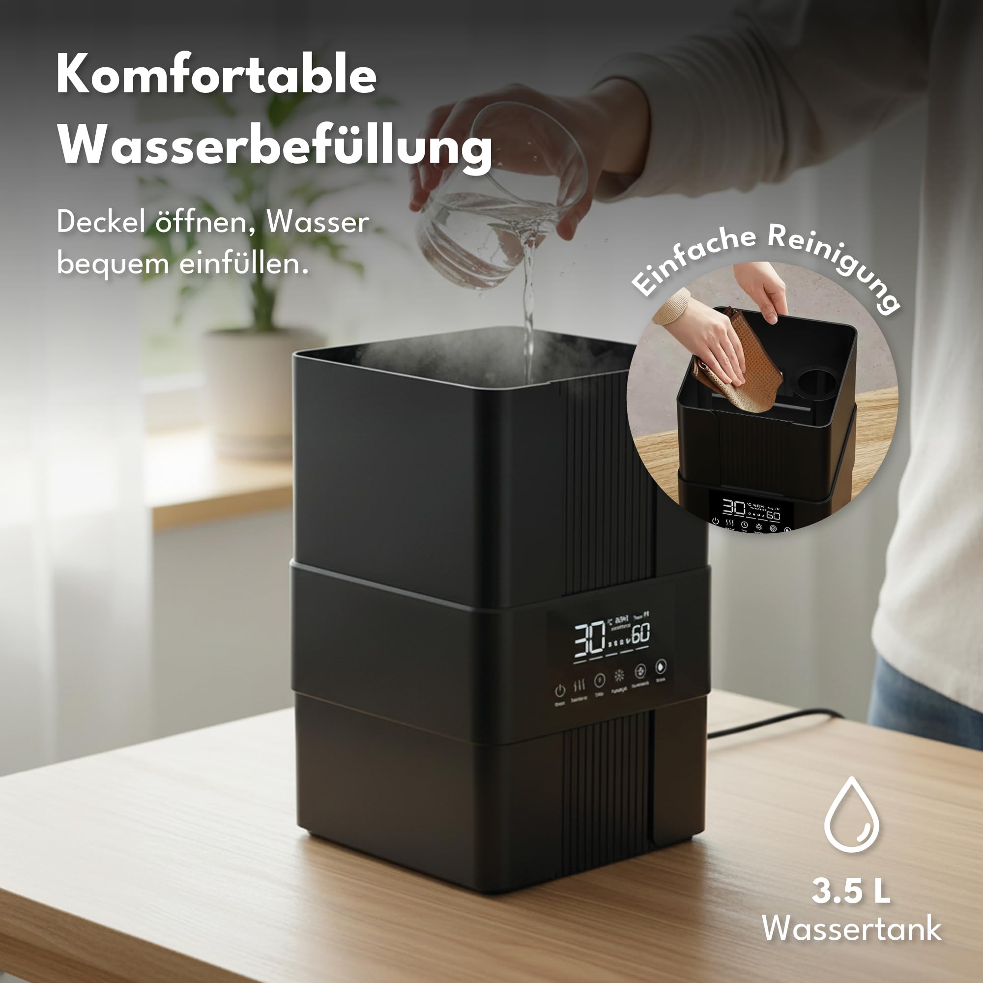 Premium Aroma Diffuser für Ätherische Öle, Aromadiffusor - Luftbefeuchter, Ultraschall, Aromatherapie, Schlafzimmer, Büro, BPA Free, 200ml, Schwarz, Varma
