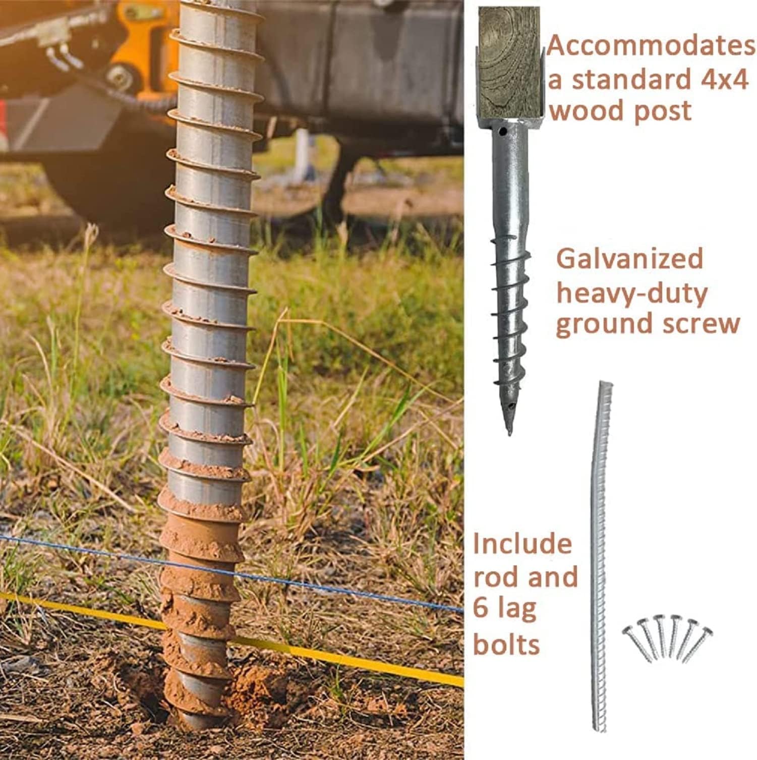 AshmanOnline Tornillo De Tierra Sin Excavación, Tornillo Modelo En U En Estaca De Poste - 27 Pulgadas De Largo, Se Adapta A 4X4 Estándar (3,5 X 3,5 Pulgadas) Ideal para Postes De Buzón - 2 Paquetes