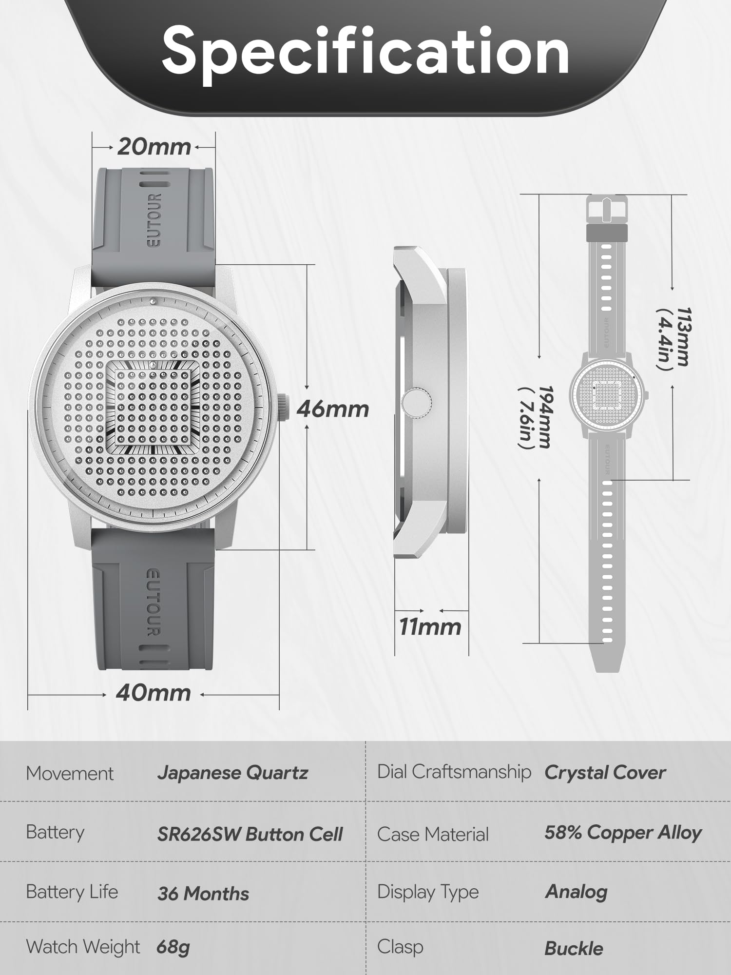 EUTOUR Zegarek magnetyczny dla mężczyzn, kreatywne kulki magnetyczne, śledzenie, cyferblat, japoński ruch, 40 mm, 3 atm, silikonowy pasek, zegarek kwarcowy, pomysł na prezent dla mężczyzn, wyjątkowy