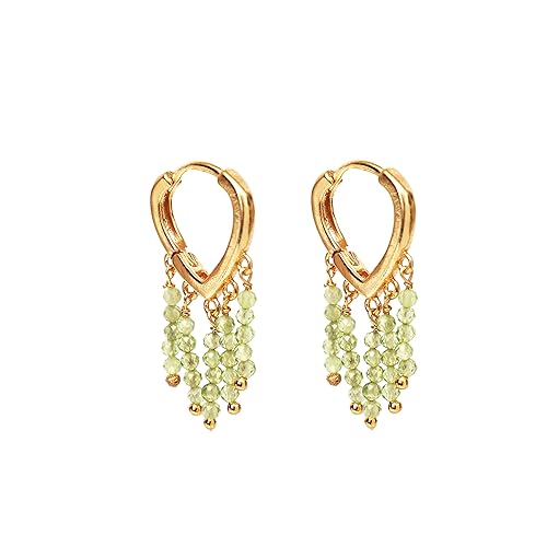 Gempires Natural Peridot Beads Hoop Earring, August Birthstone Jewelry Handmade Hoop Earrings For Women (peridot)