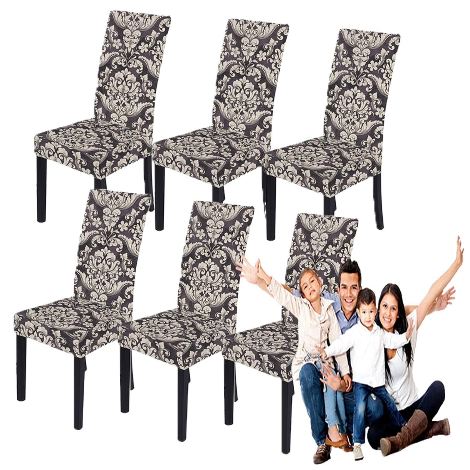 NMVAWIPT Stretchable Polyester-Spandex Dining Chair Covers Non-Slip Elastic Slipcovers For Room Banquet Hotel(2#,6pcs)
