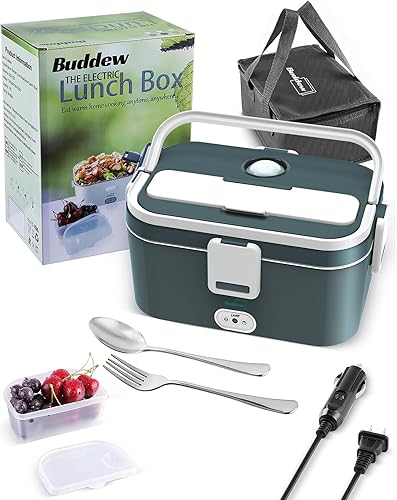 Buddew Fiambrera eléctrica de 70 W, calentador de alimentos 3 en 1, 12 V24 V110 V, calentador de almuerzo portátil (capacidad de 1.8 arges),