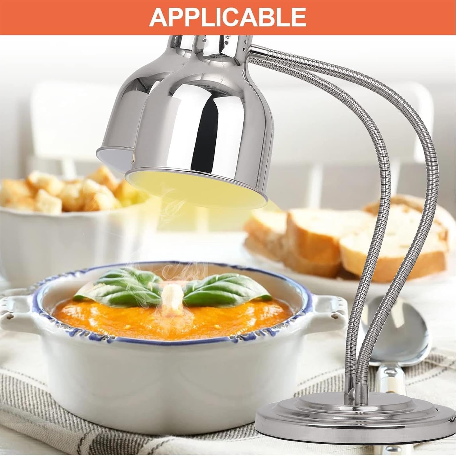 Lámpara Calentadora de Alimentos, Lámpara de Calor con Bombillas para Calentar Alimentos, Lámpara Comercial para Calentar Buffet, Restaurante, Servicio de Comida,Gold