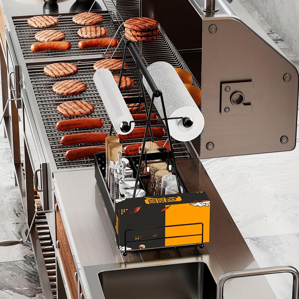 HTU Caddy akcesoria do grilla z uchwytem na ręczniki papierowe, grill Caddy i uchwytem na talerz, akcesoria do grilla, organizer do przechowywania narzędzi do grilla, przyczepy kempingowej, tarasu