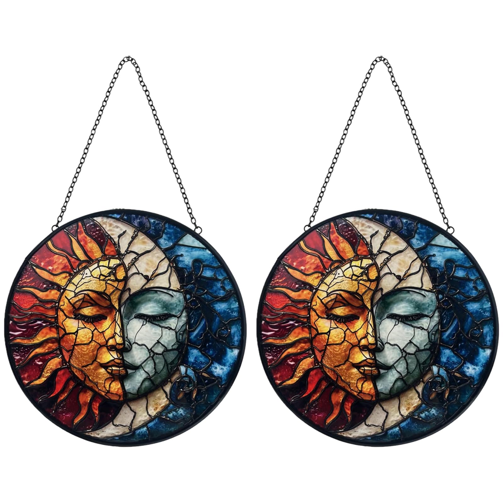 2 Pcs Garden Hanging Ornaments, Large Hanging Garden Ornaments Outdoor, Window Decorations with Colourful Acrylic Discs, Sun Catchers for Windows Ideal for Home and Garden Decor