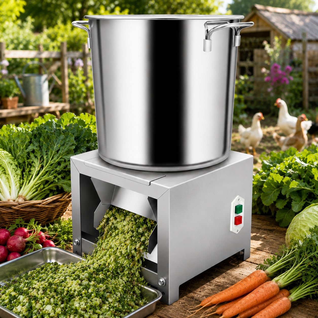 Sushangmao 1800W Electric Vegetable Chopper, Heavy Duty Stainless Steel Shredding Cutter, 3500RPM 304 Stainless Steel Cutting Drum with 12 Blades for Chicken Duck Pig Farm Use 1200w