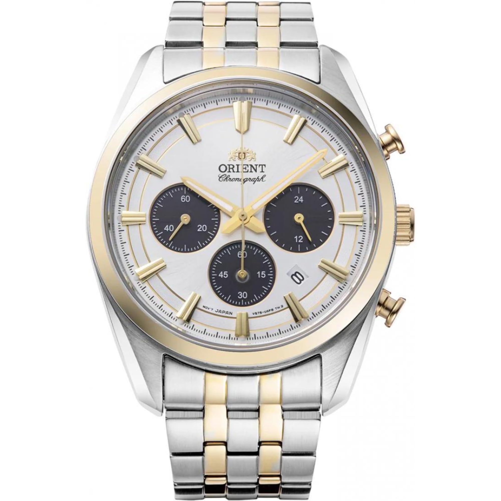 Orient Stretto Solar Chronograph White Dial Steel Strap Men’s Watch RA-TX0302S10B, White, Classic