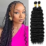 Eerya Long Curly Braiding Hair 18 Inch 2 Packs Ocean Wave Crochet Hair for Black Women Deep Wave Braiding Hair for Boho Braids (18 inch, 1B)