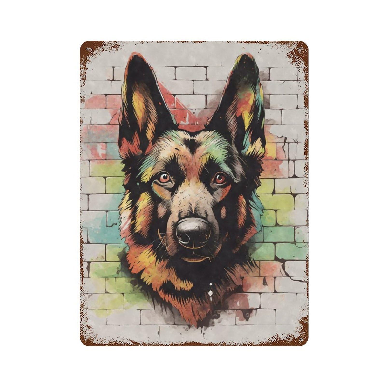 German Shepherd Graffiti Vintage Metal Tin Sign 15.7"x11.8", Ideal for Cafe, Home Bar And Lounge Decor