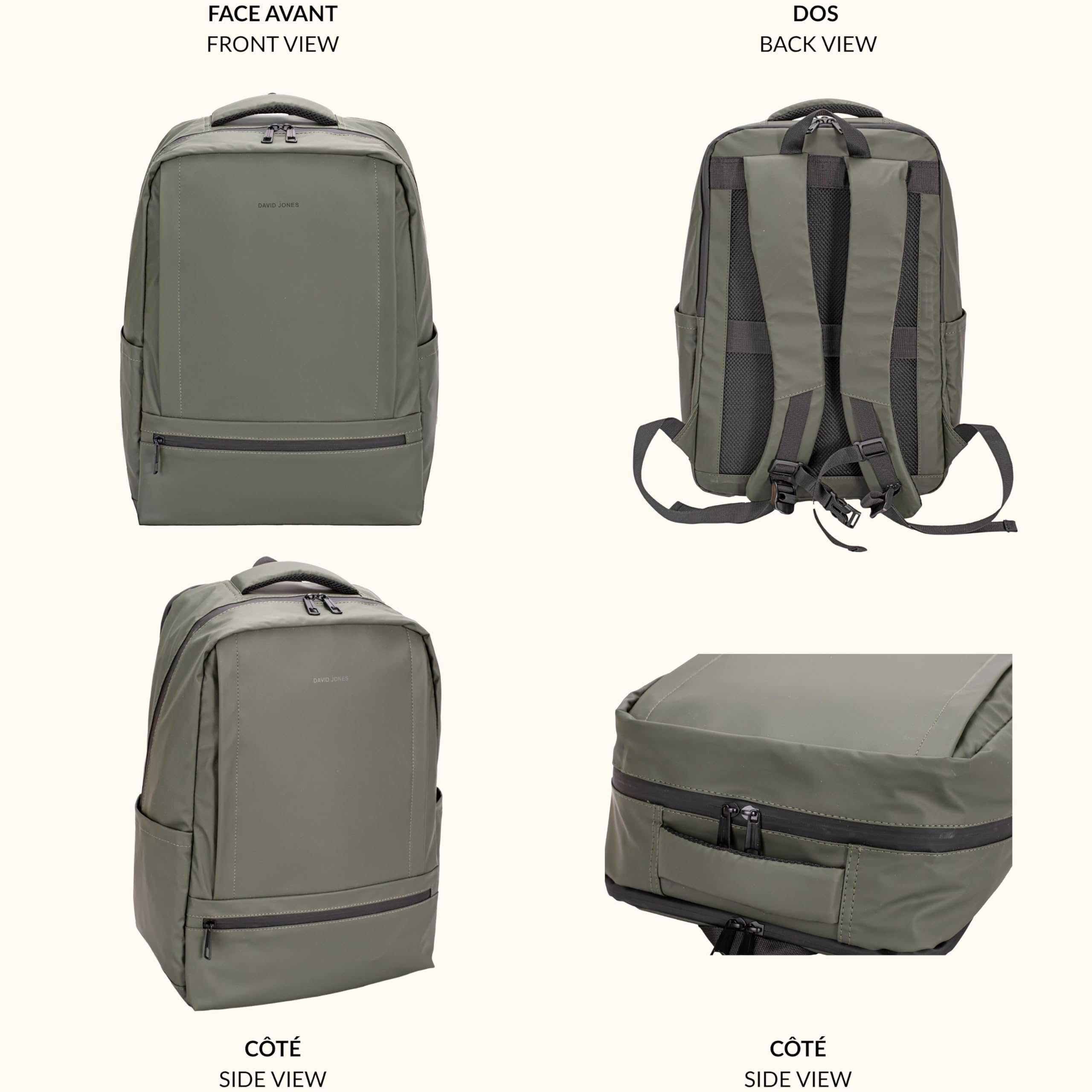 David Jones - Zaino da uomo impermeabile A4 – Borsa da lavoro per studenti da viaggio – Scomparto per computer portatile – Tasche multiple – Grande, Nero , Grand, Business