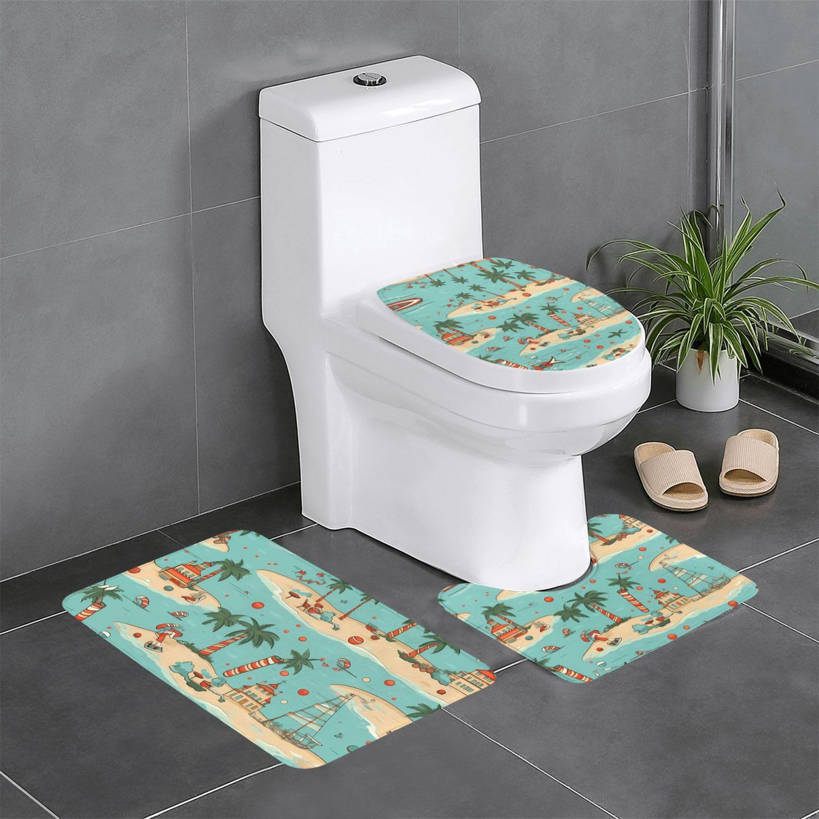 Tapis de salle de bain antidérapants Merry Christmas : lot de 3 absorbants pour WC et lavabo