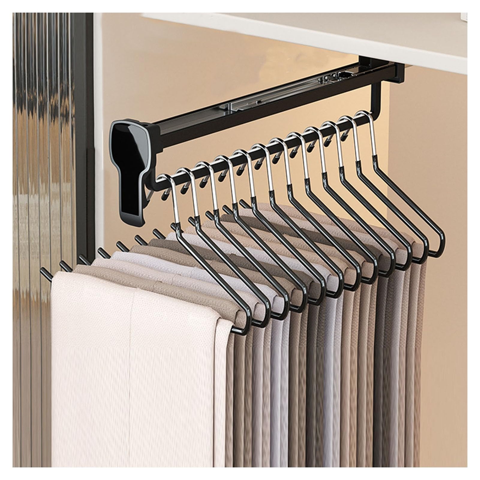 Portant à pantalons coulissant en acier réglable pour armoire haut de gamme