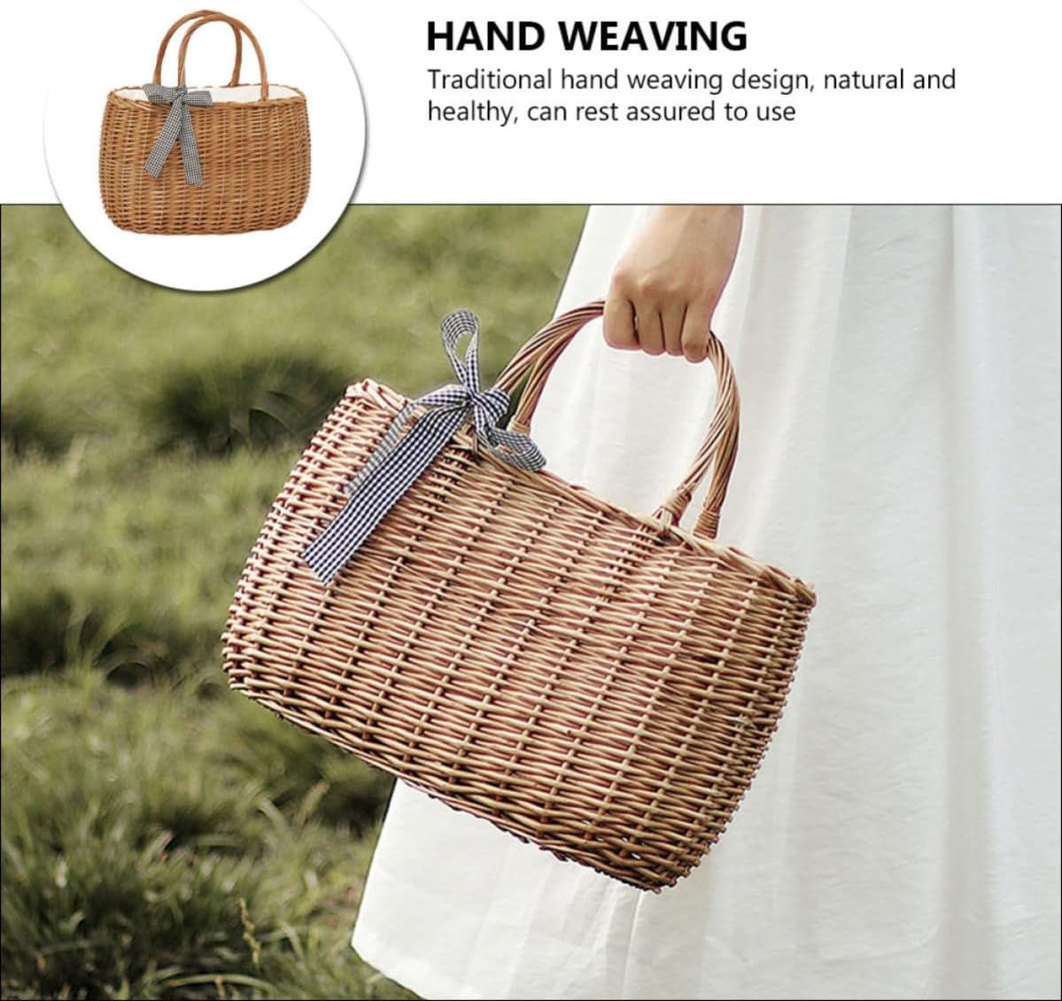 Luxshiny Hand Woven Rattan Flower Basket for Shopping and Storage Use