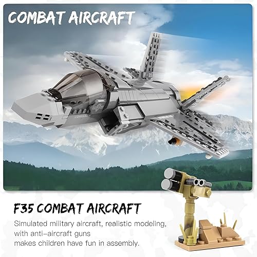 Miniatura 2 de 646 piezas F-35B Lightning II Avión Juguetes de construcción WW2 Fighter Jet F35 Kits de modelo Militar Avión Bloques de Construcción Set Ladrillos