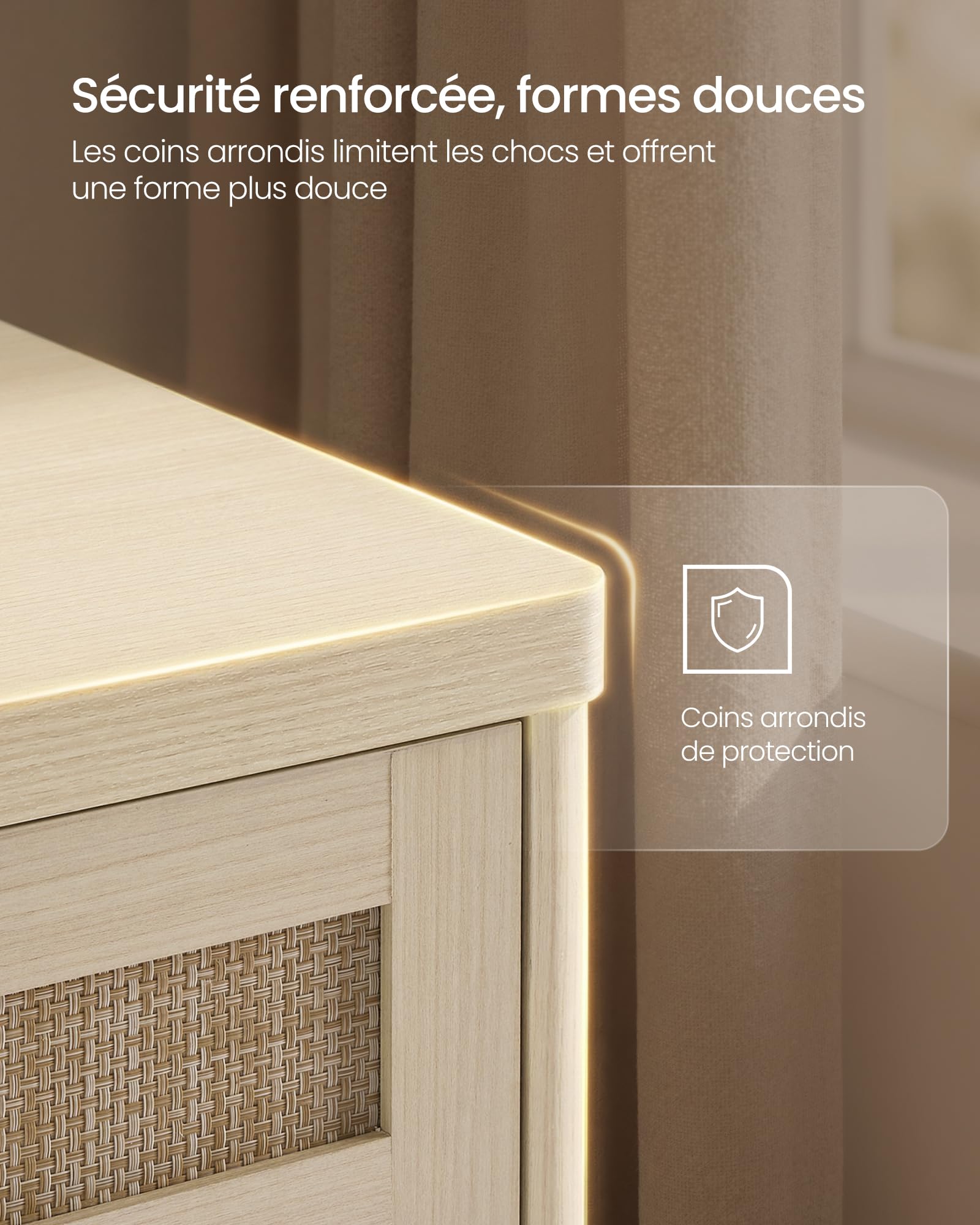 VASAGLE Collection ELLAN – Buffet de Style Bohème avec Portes Effet Cannage Rotin, Meuble de Rangement, Coins Arrondis, Étagère Réglable, Tiroir, pour Cuisine, Salle à Manger, Beige Naturel BBK601LC01