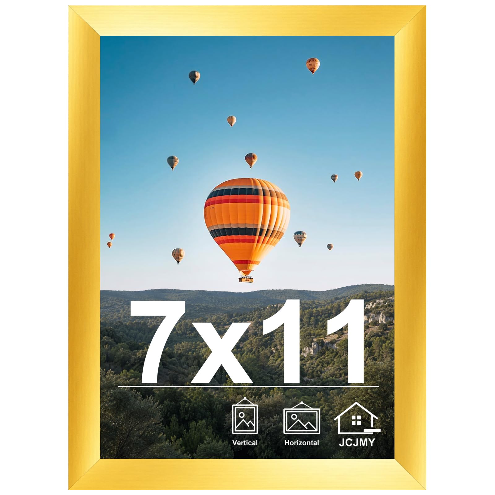 JCJMY 7x11 Picture Frame Gold for Wall Hanging or Tabletop- Wall Mounting Horizontally or Vertically, 7 x 11 Wall Gallery Poster Photo Frame for 7 by 11 Photos, Gold