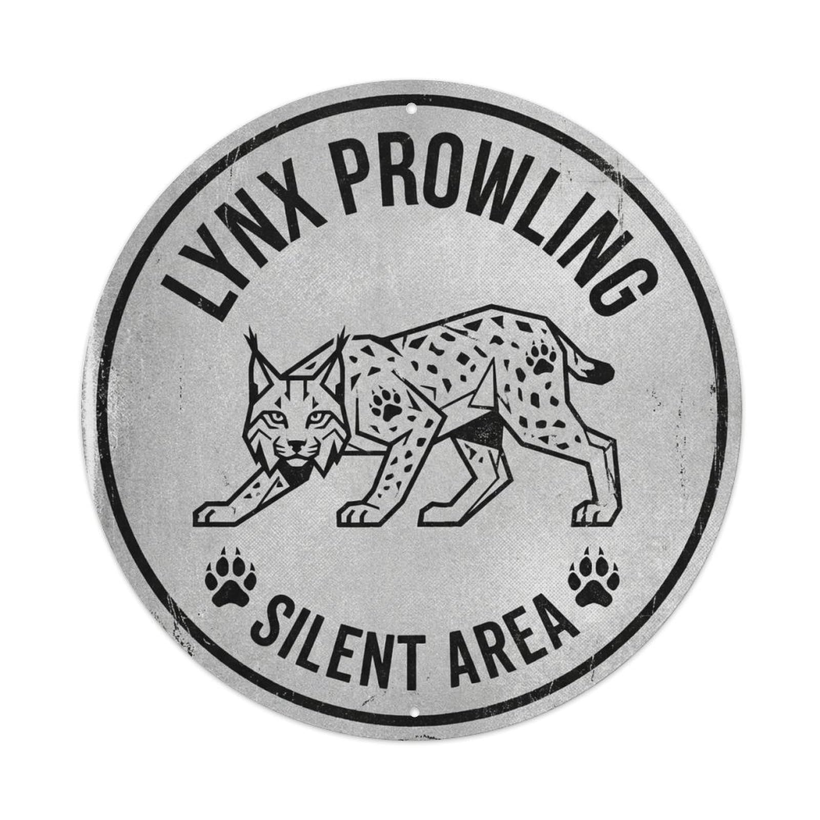 Lynx Prowling Silent Area Wildlife Notice Metal Tin Sign