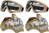 Vista 21 de AOUTACC Máscara y gafas de Airsoft, media máscara de malla de acero y gafas para CS Paintball, tiro, juego de guerra, cosplay