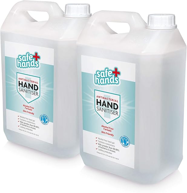 Safe Hands | Hand Sanitiser Gel | Alcohol Free | 5 litre (2 Pack) | Antibacterial & Antiviral Non Alcohol Hand Sanitizer | Kills >99.99% of Bacteria & Viruses | Fully Tested & Certified | Refill