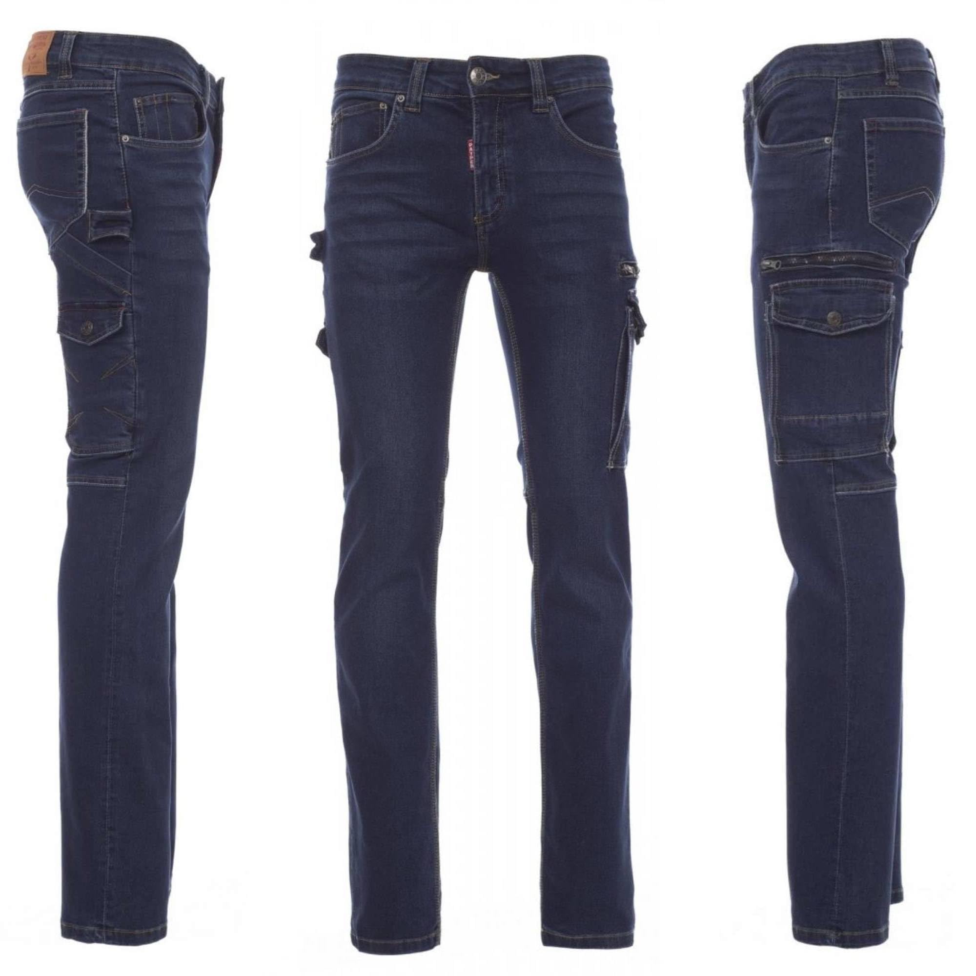 Jeans Arbeitshose Herren Stretch Bundhose Slim Fit Denim Cargohose 8 Taschen Handytasche Zollstocktasche Hammerschlaufe Arbeitskleidung Männer Berufskleidung Handwerk Bau KFZ Werkstatt Garten Freizeit