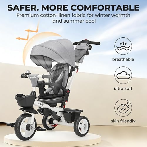 Miniatura 9 de JMMD - Triciclo para bebé 6 en 1 con mango ajustable de empuje, toldo extraíble, arnés de seguridad, para usar desde 18 meses hasta 5 años de edad,