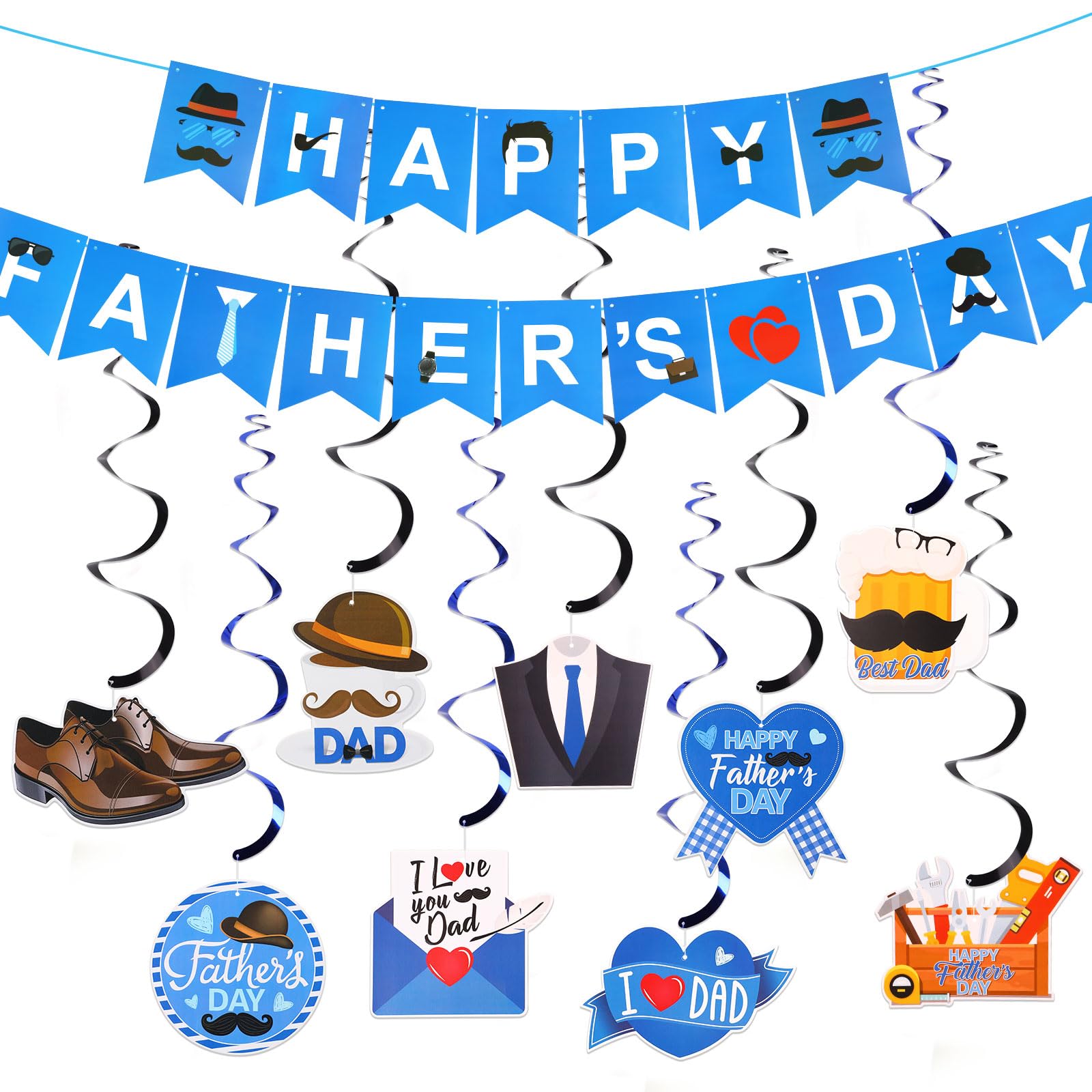 FOIMAS Father's Day Hanging Decorations,Father's Day Hanging Swirls Banner Party Supplies for Father's Day Party Decorations