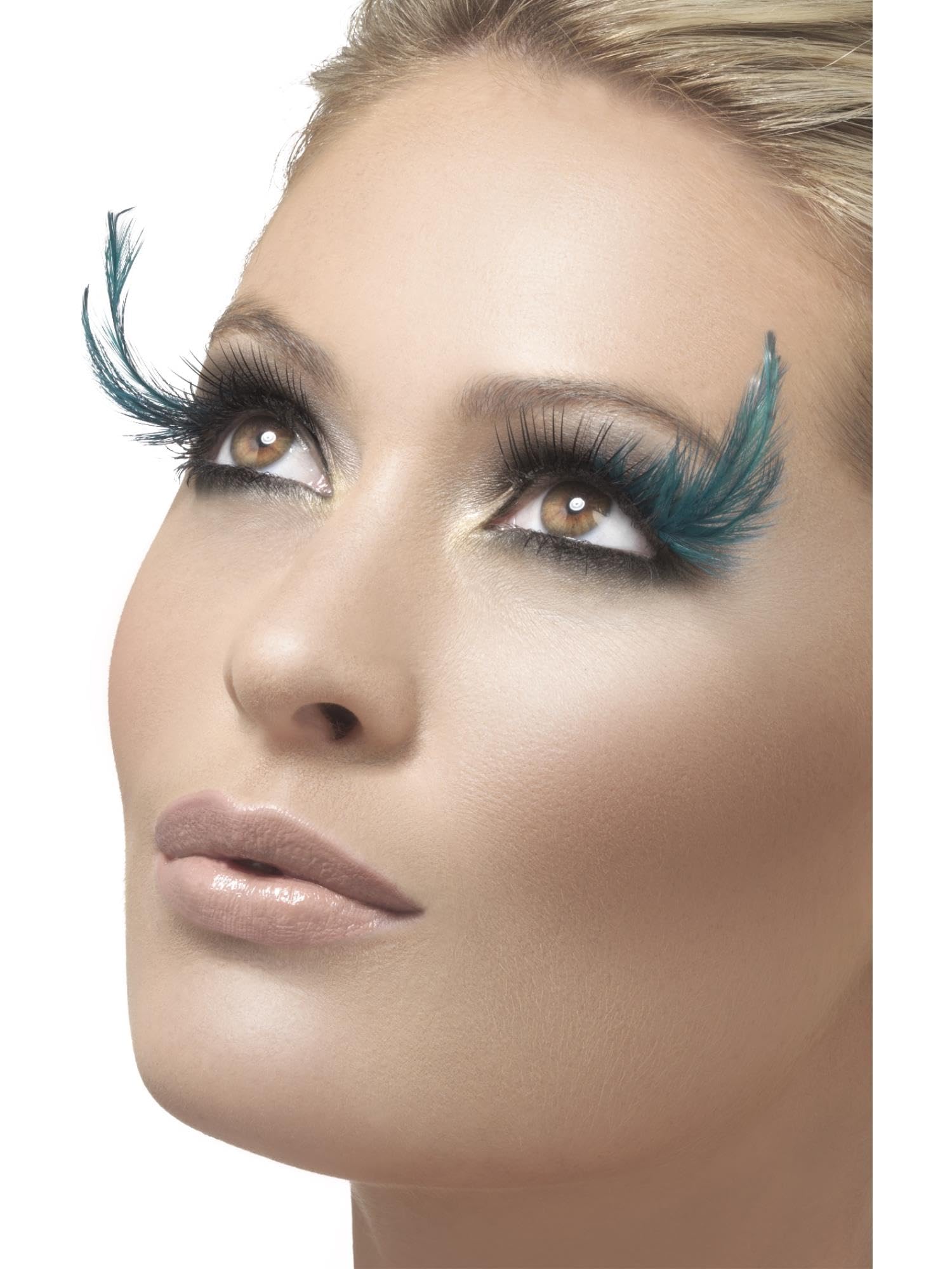 Smiffys Eyelashes, Black & Green with Feather Plume, Contains Glue, Fever Eyelashes Fancy Dress, Fever Dress Up Cosmetics & Disguises. Halloween