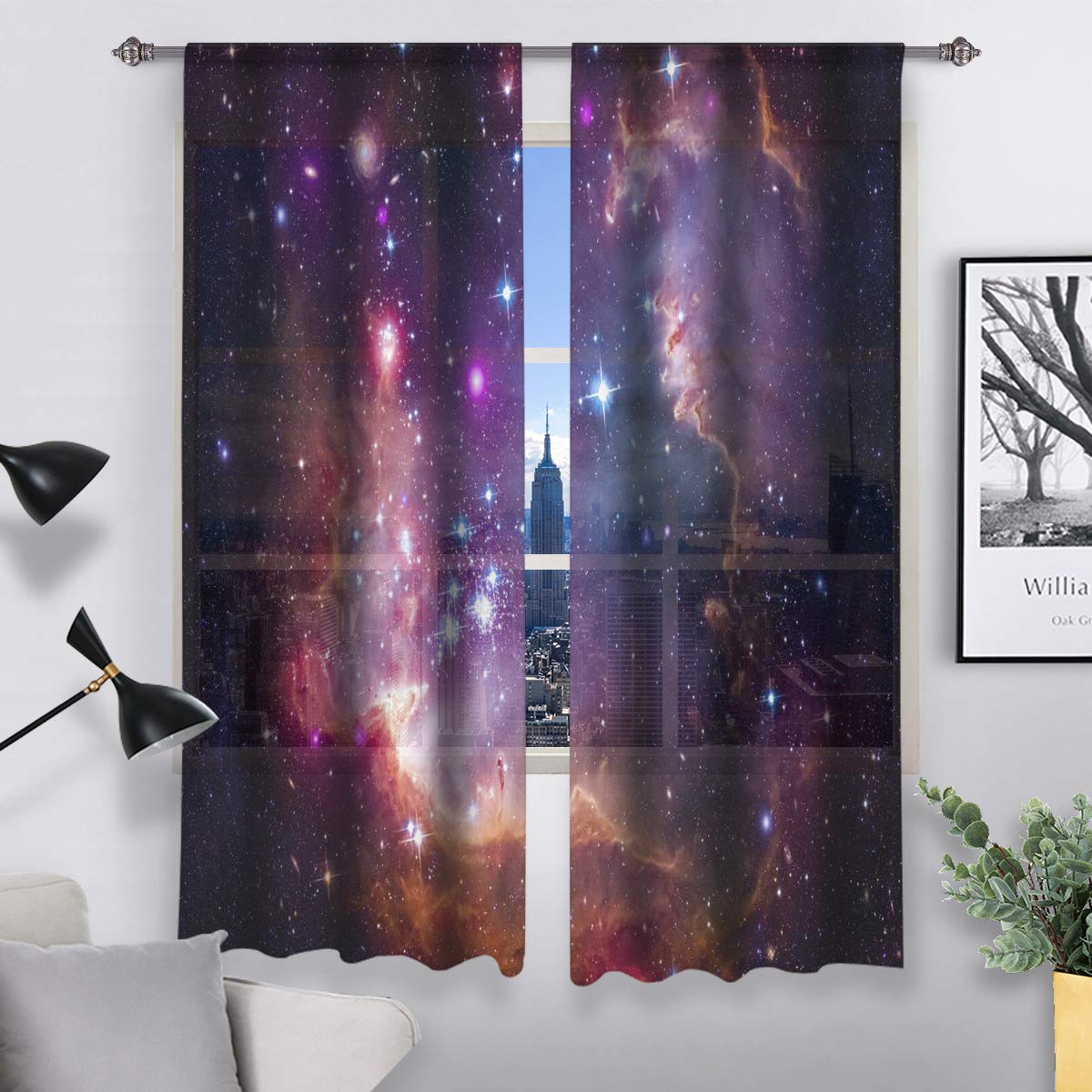 QHDreamy Galaxy Window Sheer Curtains for Living Room Bedroom Kids Room 55" W x 78" L (Set of 2 Panels)