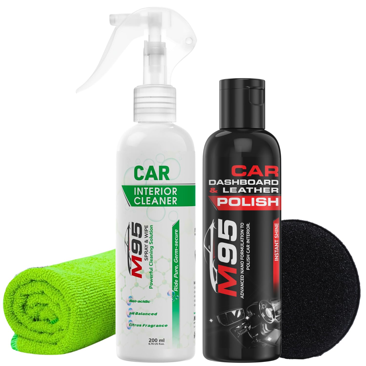 M95 Car Dashboard Polish & Car Interior Cleaning Kit, with Pleasant Fragrance, Car Interior Cleaner for Leather Seats, Plastics, Rubber & Vinyl, Car Seat Cleaner & Car Dashboard Cleaner, with Polish.