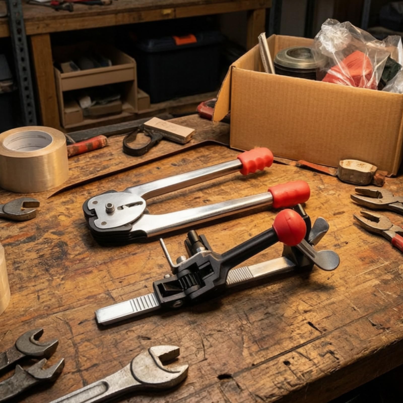 Tenditore per Reggia Meccanico | Impugnatura Ergonomica , Compatto, Kit di Reggiatura con Tendireggia, per Officina, Imbtori, Magazzinieri