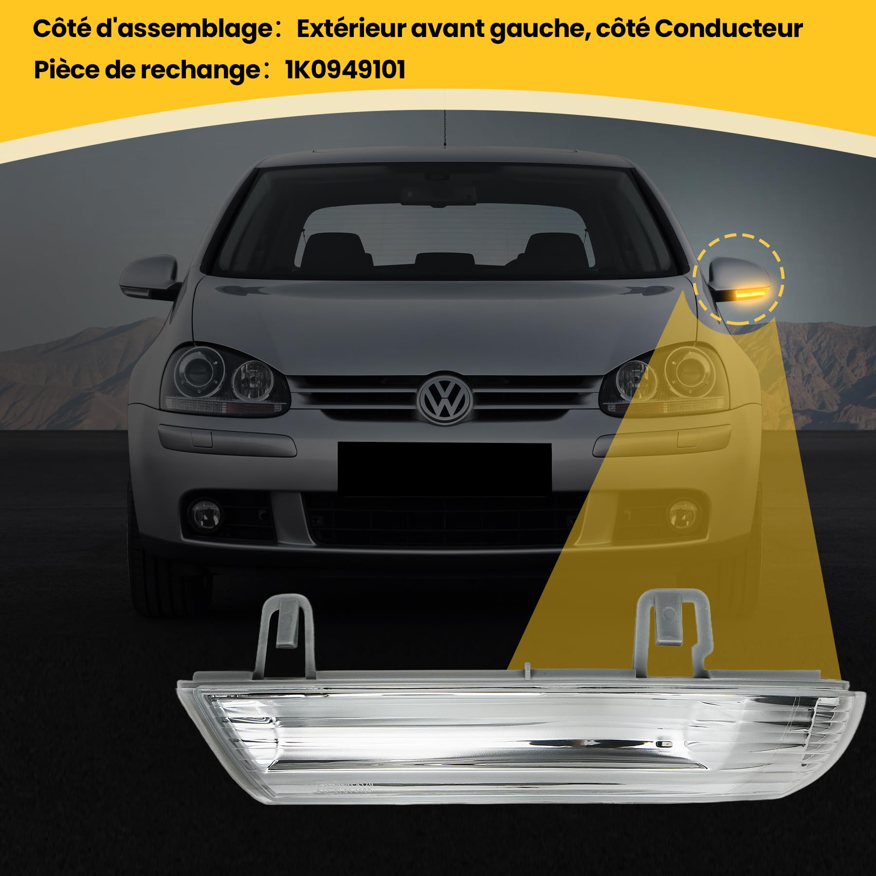 Spiegelblinker Links - für VW Golf 5/5 Plus / 6 Variant & PassAT/Variant - Kompatibel mit 1K5,1K1,5M1,521,3B3,3C2,3B6,3C5-1K0949101 - 4