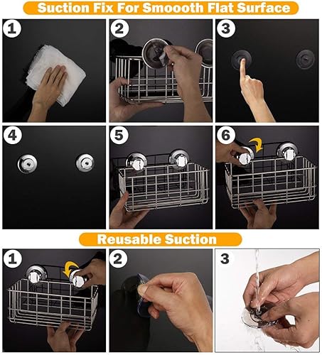 Miniatura 8 de iPEGTOP Estante de pared de baño con ventosa para ducha profunda soporte de gel de ducha grande para almacenamiento de baño acero inoxidable a