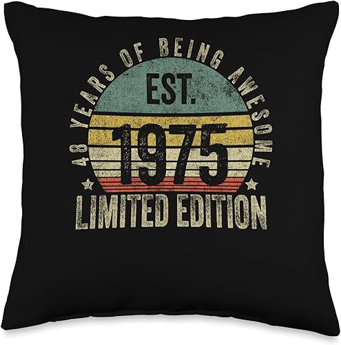 Vintage 48 Year Old Est 1975 Limited Edition 48th Birthday Throw Pillow, 16x16, Multicolor