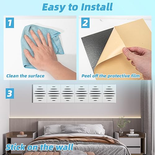 Miniatura 7 de Art3d Paquete de 6 paneles acústicos autoadhesivos insonorizados para pared, 16 x 12 pulgadas, diseño ondulado, bloque de ruido con poliéster y