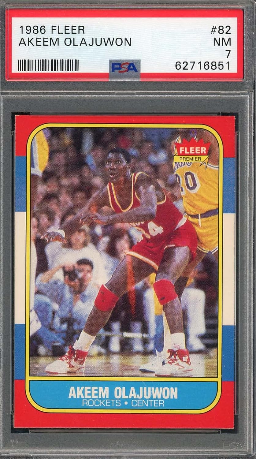 Hakeem Olajuwon 1986 Fleer Basketball Rookie Card RC #82 Graded PSA 7