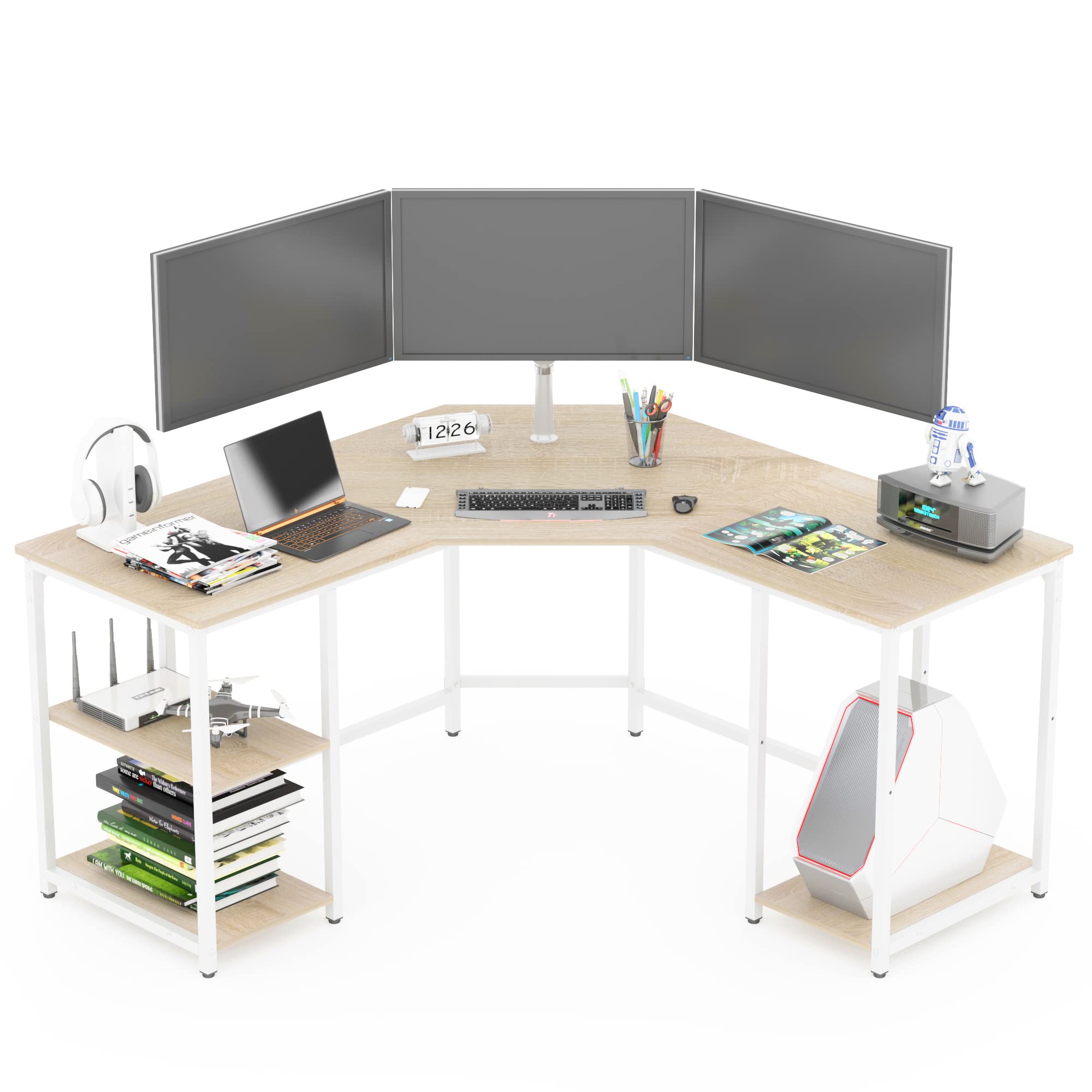 Buy Elephance Large LShaped Computer Desk with Shelves, Corner Desk