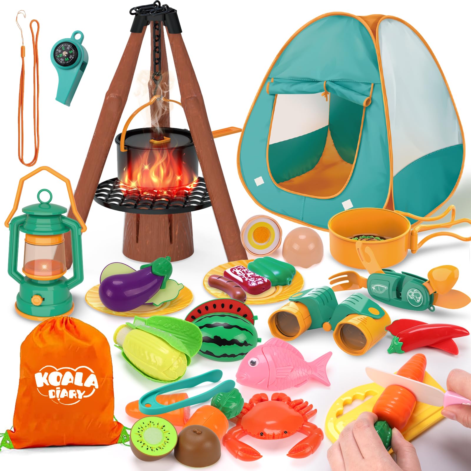 QIZEBABY Kids Camping Pretend Play Set, Outdoor Camping Toys with