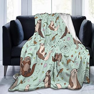 Sea Otters Throw Blanket,Green Small Flannel Lap Blanket...