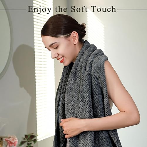 Miniatura 4 de Wuwahold Juego de 2 toallas de baño, tamaño más grande, microfibra súper suave, altamente absorbente, toallas duraderas de secado rápido para baño,