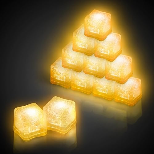 Windy City Novelties Paquete de 12 cubos de hielo LED con luces cambiantes (amarillo)