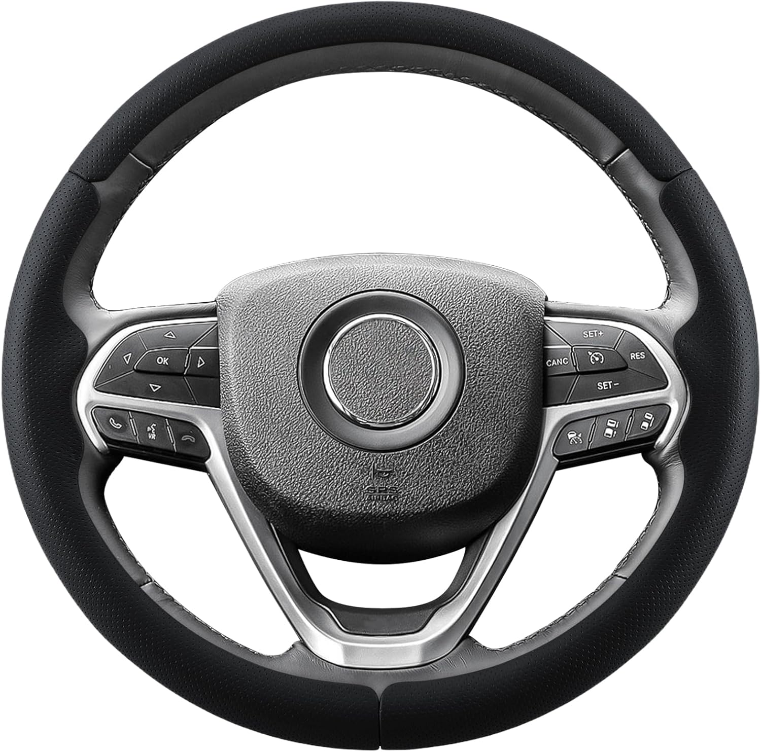 Aimato Customized Steering Wheel Cover for Jeep Cherokee V(KL) 2014-2023/Grand Cherokee IV(WK2) 2014-2021/WK 2022 Thin,Anti-Slip,Scratch-Resistant Exclusive Car Accessory for Jeep, Nappa Black