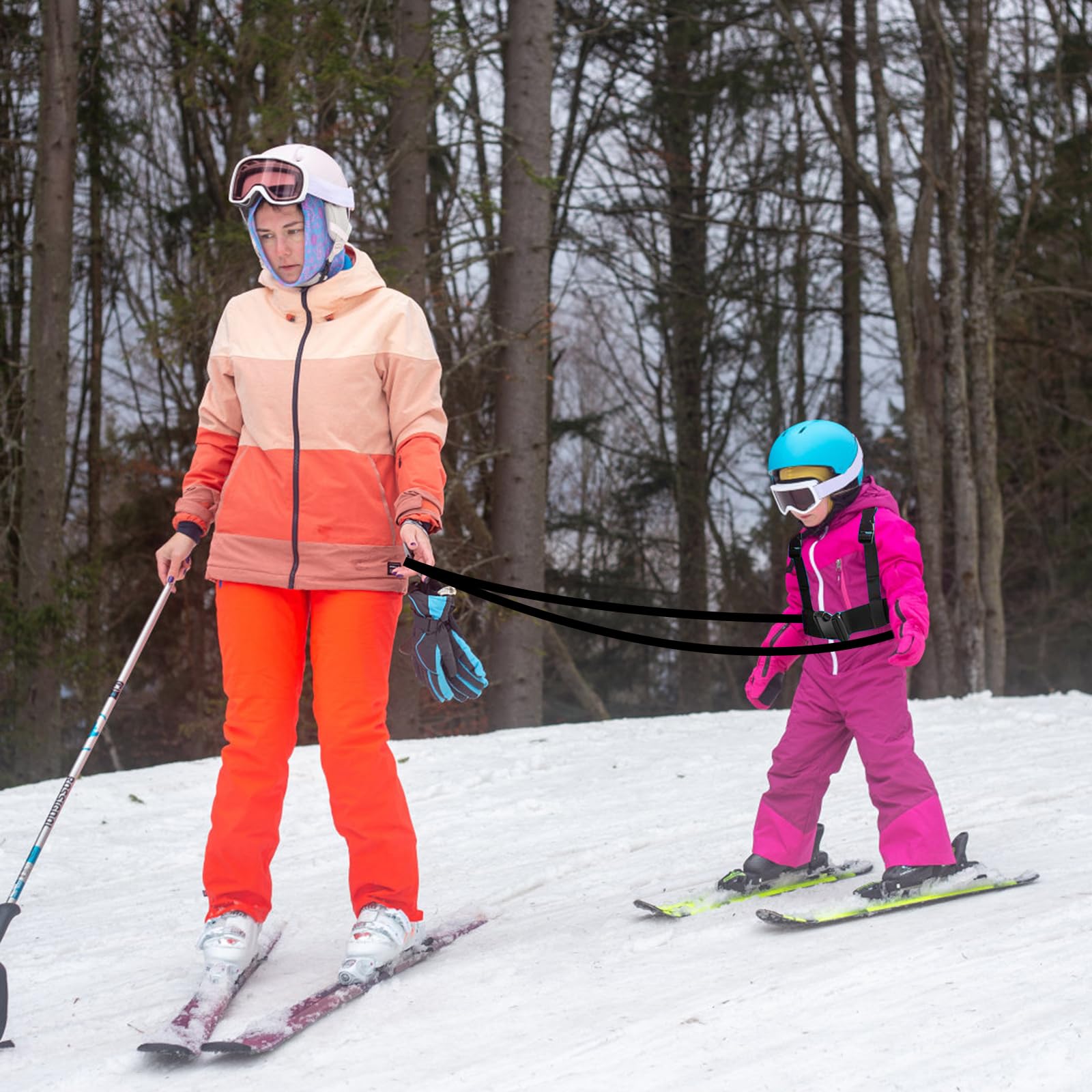 Kinder Skischultergurt,Ski und Snowboard Gurt für Kinder,Skating Trainingsgürtel Einstellbare Ski Gurt mit Abnehmbarer Leine und Tasche Kinder Skischultergurt für Jungen und Mädchen,Snowboard-Anfänger