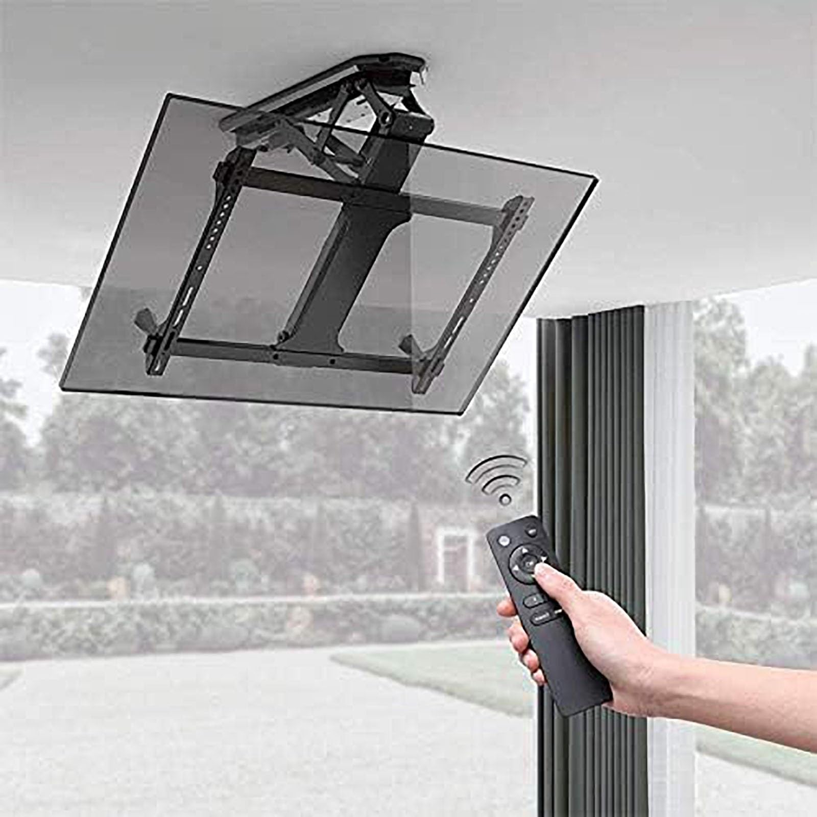 Soporte eléctrico para Techo de TV - Soporte de Pared para TV, Ajuste de Nivel de 6° y Ajuste de Altura, Soporte de TV Plegable con Control Remoto, Compatible con p,