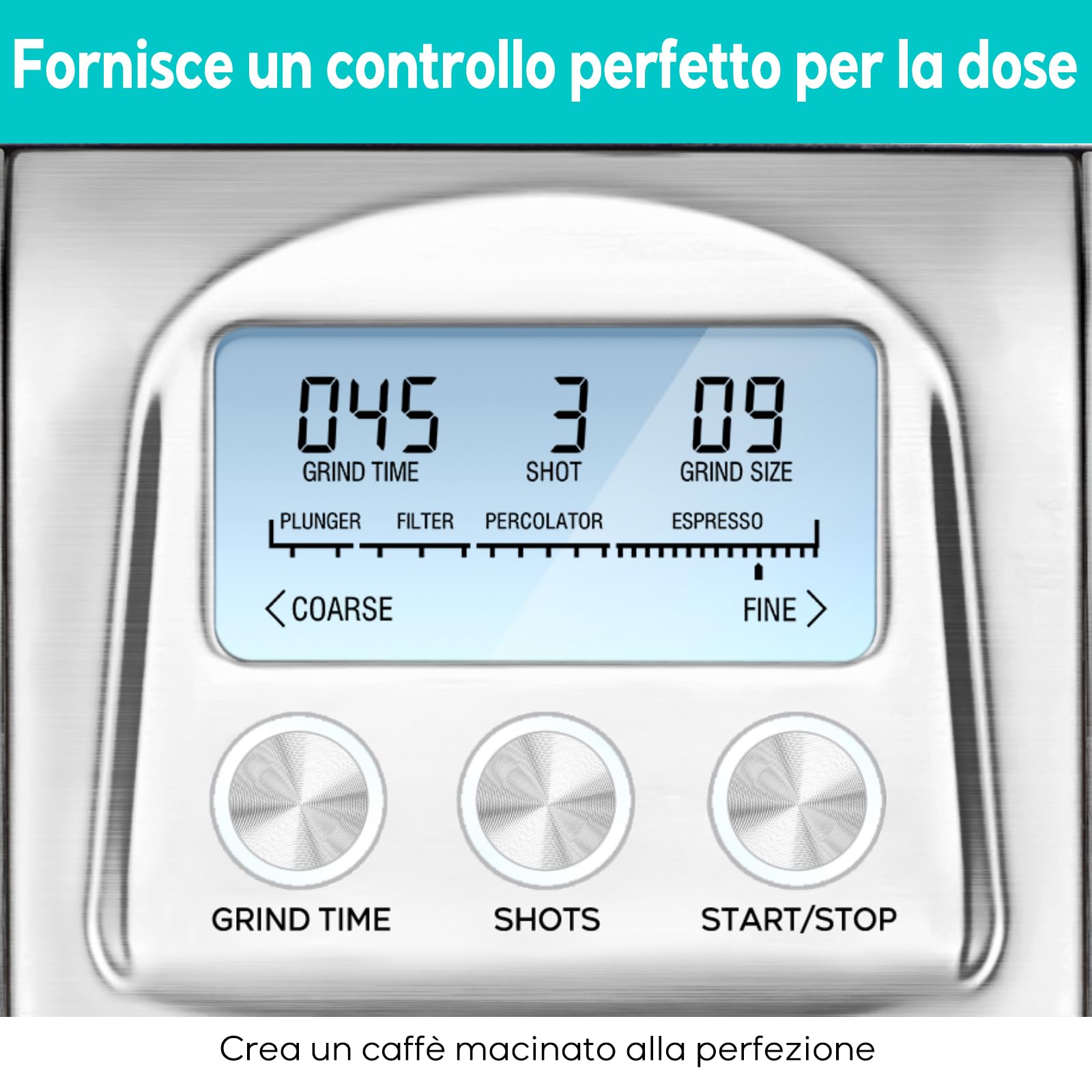 CASABREWS Macina Caffe' Elettrico a Cono, 77 Impostazioni di Macinatura, Macinacaffè Elettrico per Caffè Espresso e portafiltro, Contenitore per I Chicchi da 400gr, Indicatore LED,Acciaio Inossidabile
