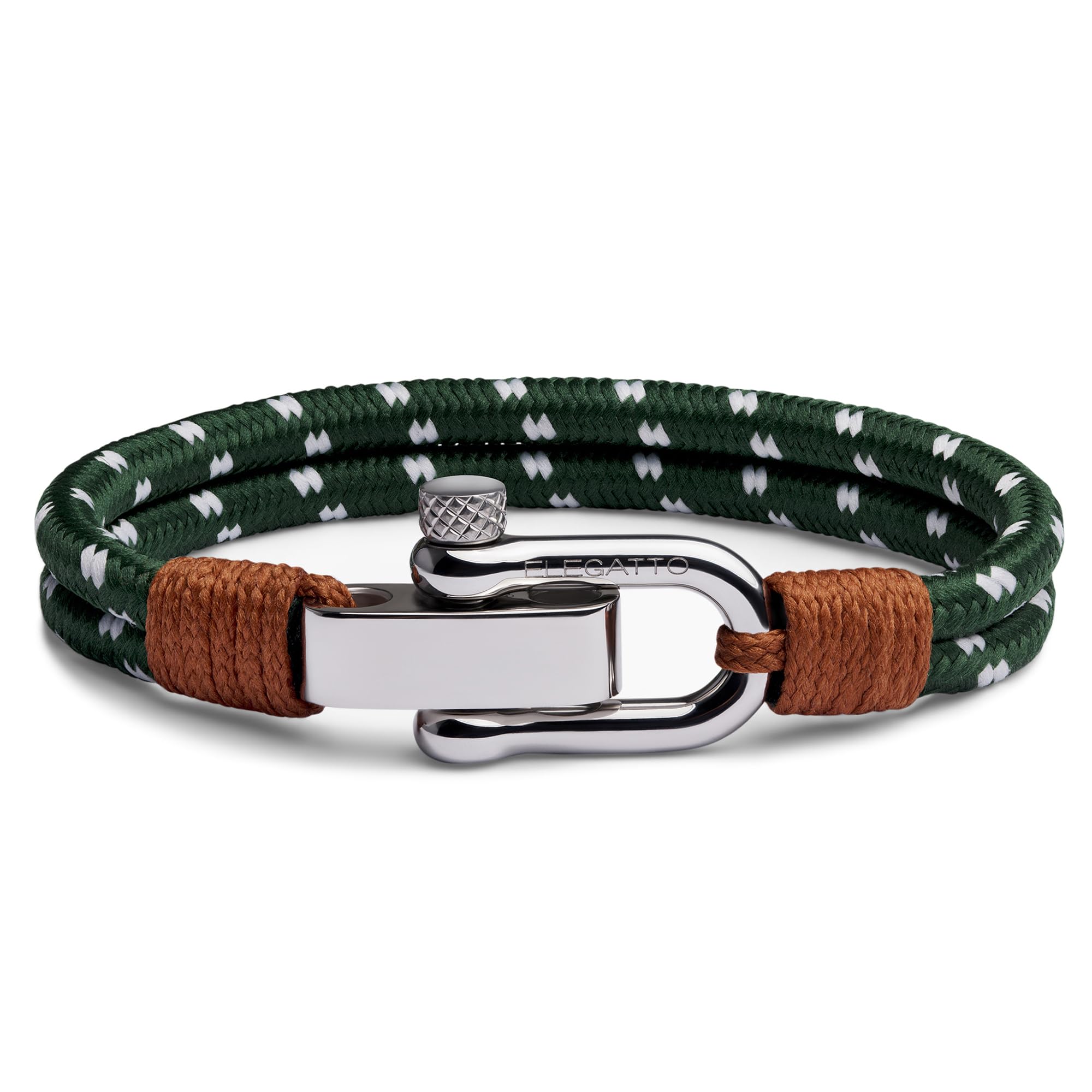 Elegatto Duetto Platinum Rope Bracelet for Men | Double Nautical Nylon Cord with Silver Polished Stainless Steel Shackle Clasp | Waterproof and