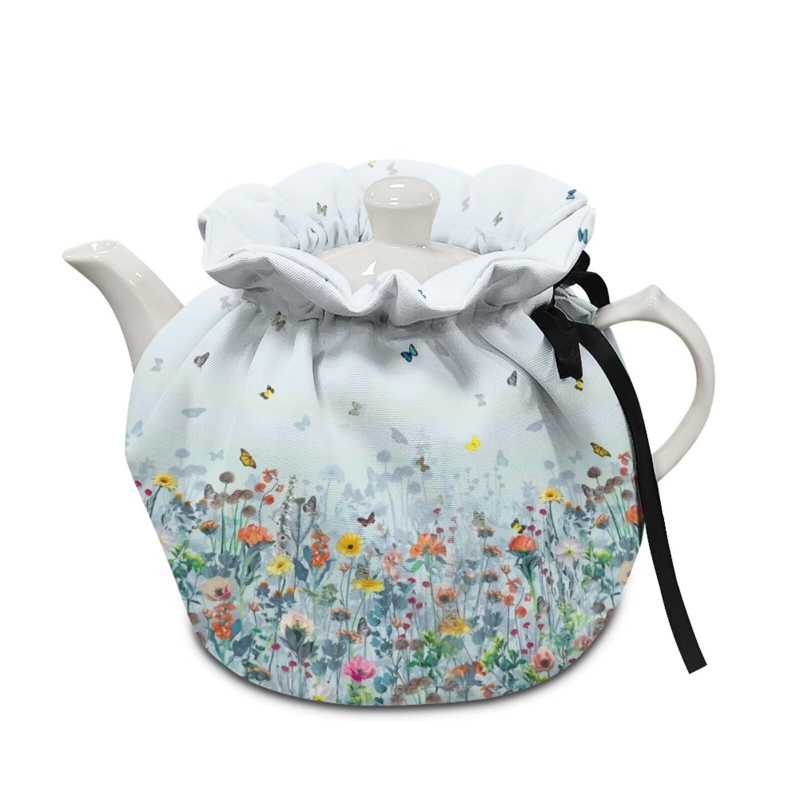 Elegant FlowersTea Cosy Tea Pots Cover Breakfast Teapots Kitchen Tea Pots Dust Lid with Elastic Band Insulated Cotton Warmer Tea Cozies Kettle Cover Drawstring Kettle Covers