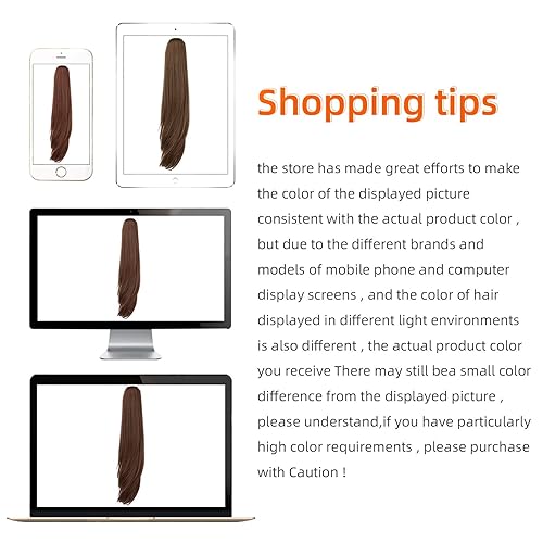 Miniatura 8 de Extensiones de cabello sintético con clip marrón para cola de caballo, 18 pulgadas, lacio, 4.2 onzas, postizos falsos para mujer, Yaki esponjoso,